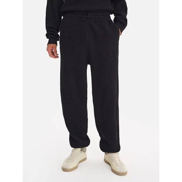MATE THE LABEL MEN'S ORGANIC COTTON WAFFLE KNIT JOGGERS BLACK NWT - Picture 1 of 5